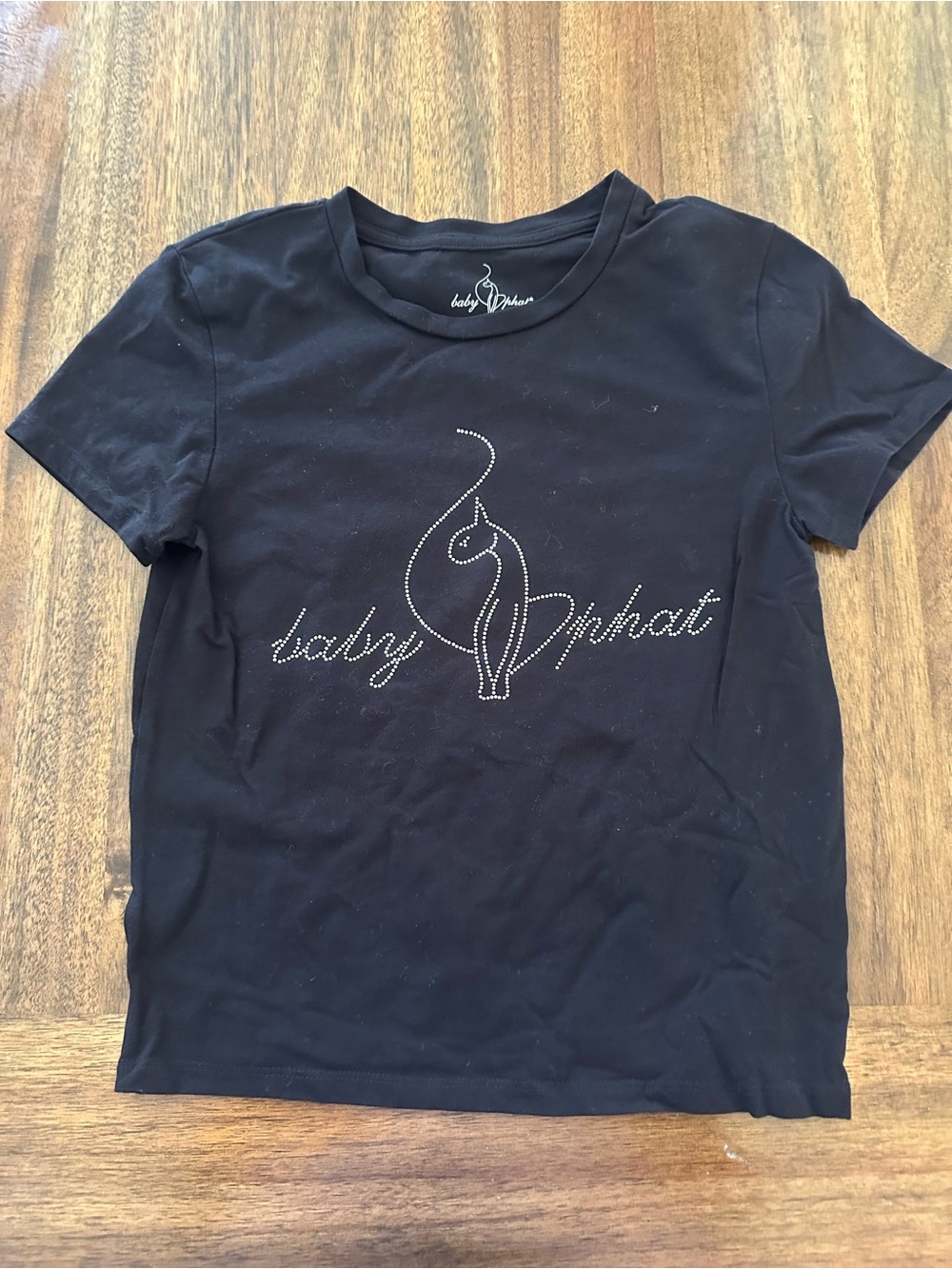 Baby Phat Black Short Sleeve Tee with Rhinestone Cat Logo